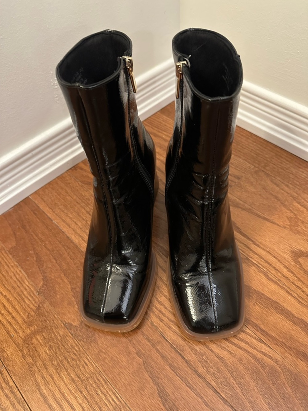 ASOS Wide Fit Black Patent Square Toe Block Heel Ankle Boots Size 8 - Picture 2 of 6
